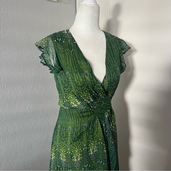Sophia Eugene Green Printed Silk Wrap Dress - Picture 2 of 9